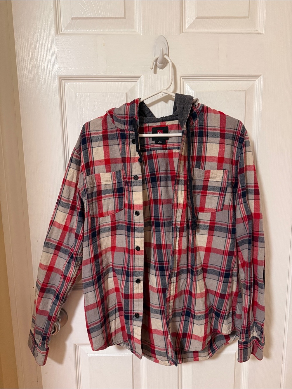 Quiksilver Men’s Red White Navy Plaid Button-Down Shirt